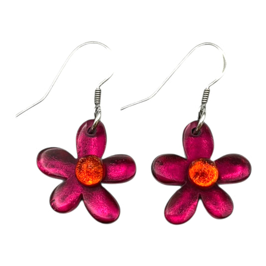 Tropical Flower Shiny Fish Hook Earrings