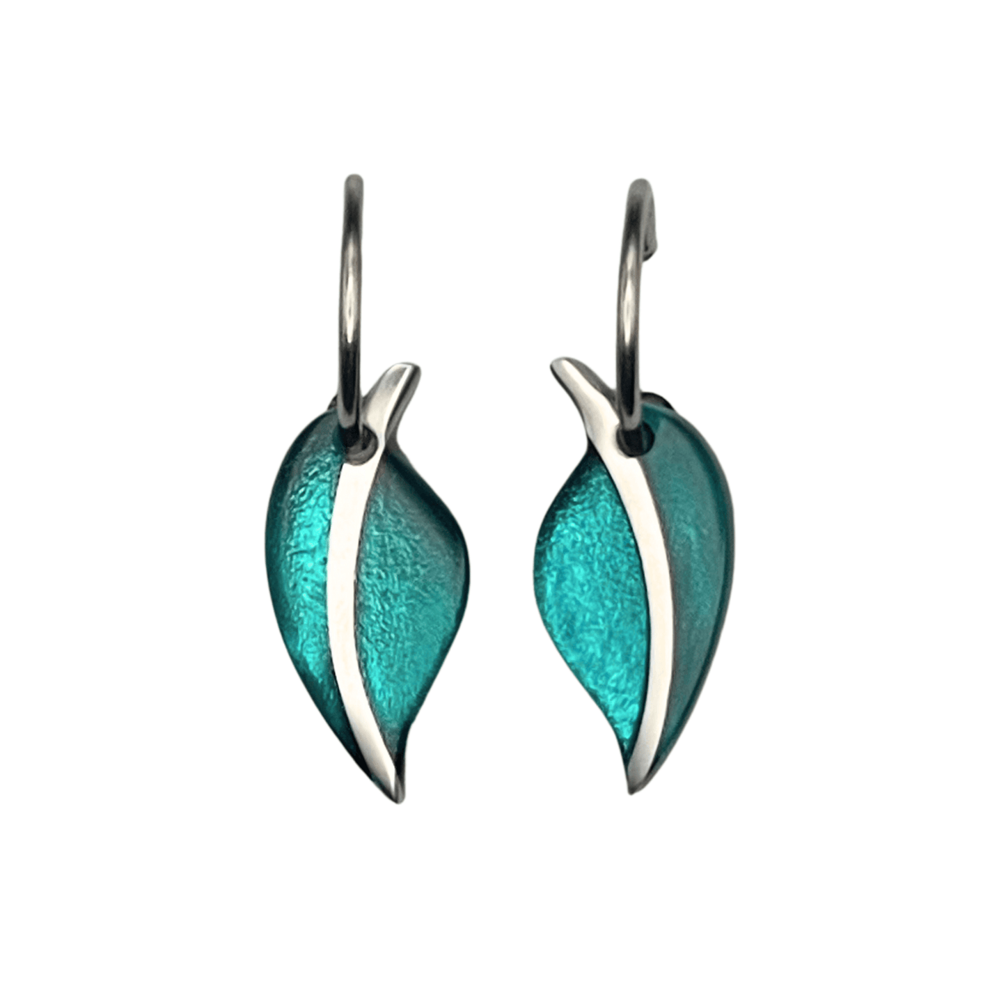 Teal Leaf Shiny Creole Earrings | The Jewellery Stop