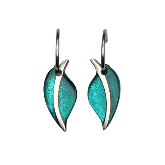 Teal Leaf Shiny Creole Earrings | The Jewellery Stop
