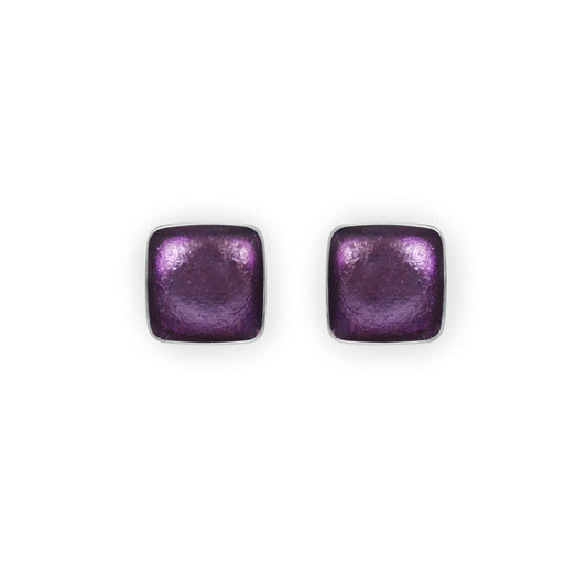 Nessie Aluminium Squares Shiny Stud Earrings | The Jewellery Stop