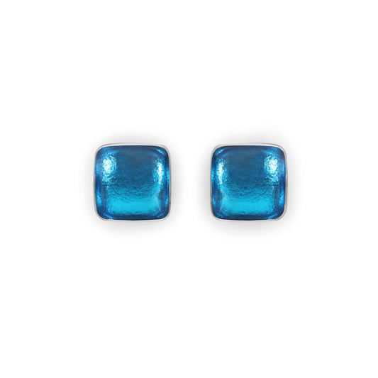 Turquoise Aluminium Squares Shiny Stud Earrings