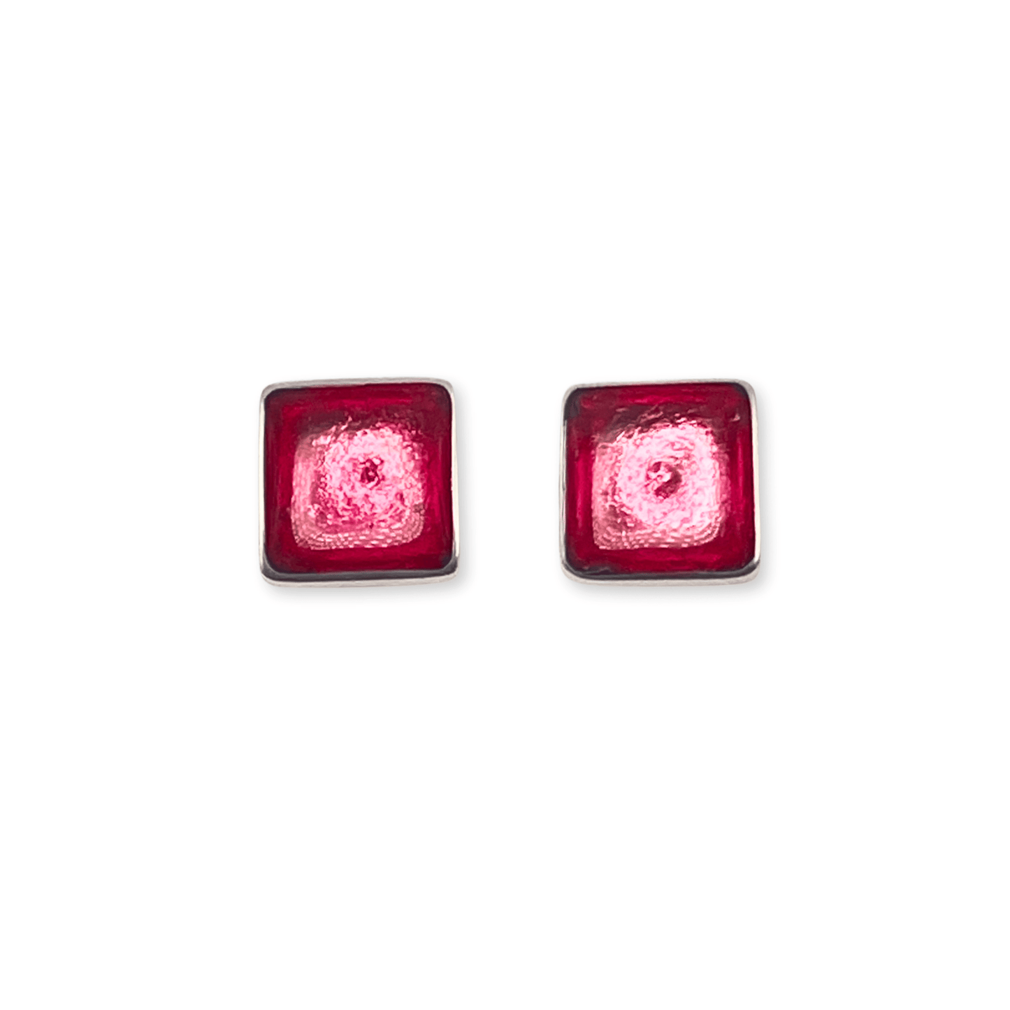 Flamingo Aluminium Squares Shiny Stud Earrings | The Jewellery Stop