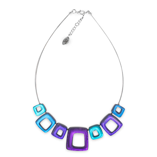 Peacock Hollow Squares Matte Necklace