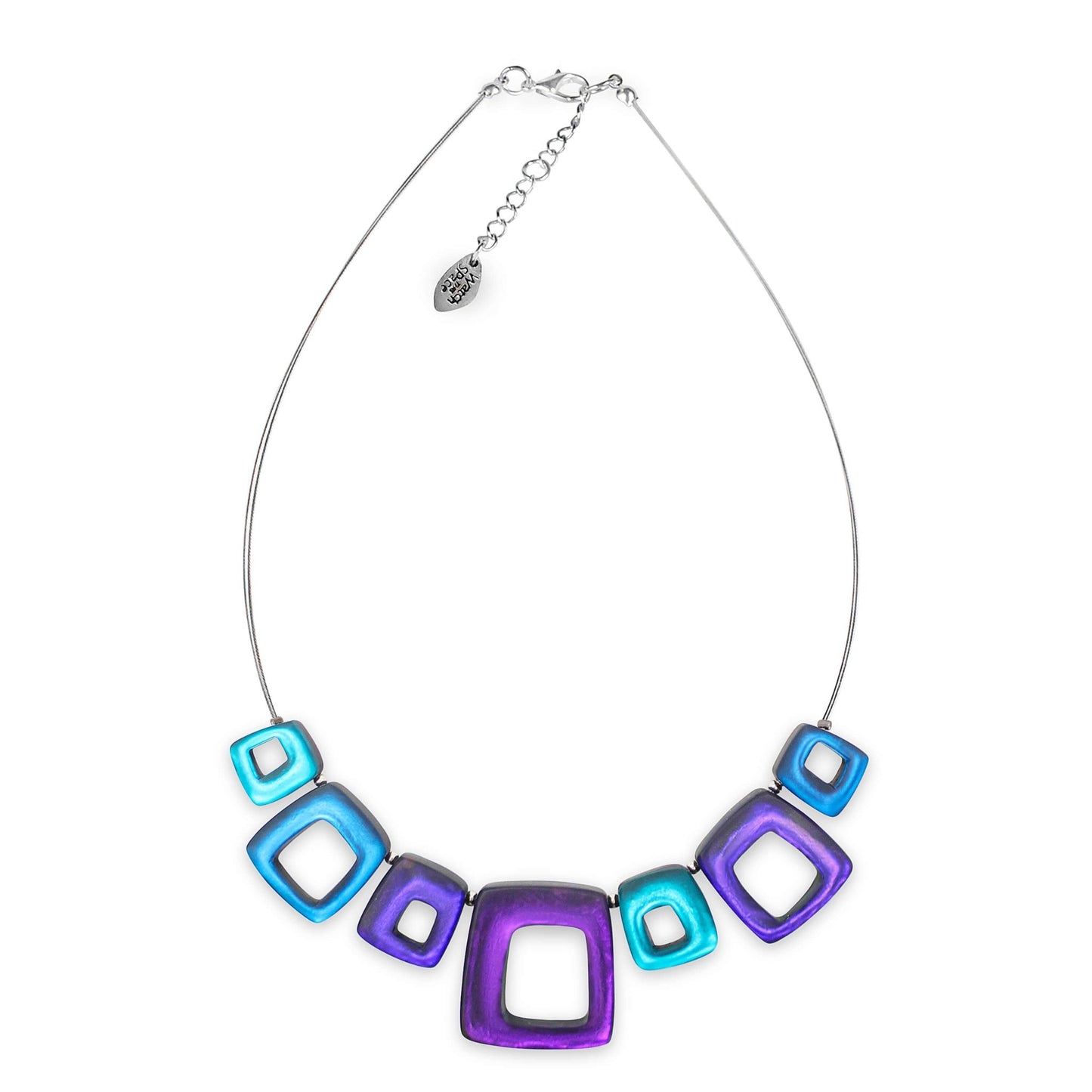 Peacock Hollow Squares Matte Necklace | The Jewellery Stop