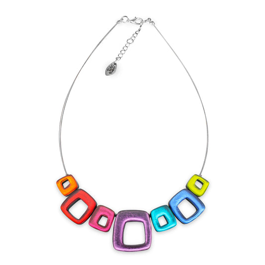 Rainbow Hollow Squares Matte Necklace | The Jewellery Stop