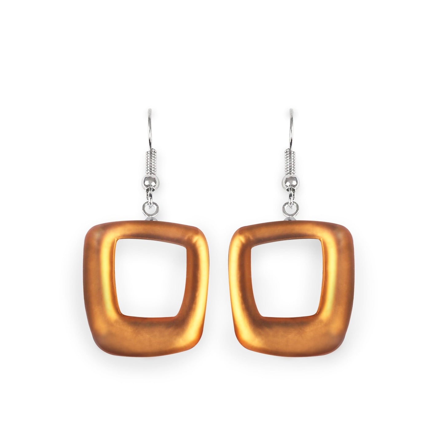 Chilli Hollow Squares Matte Fish Hook Earrings | The Jewellery Stop