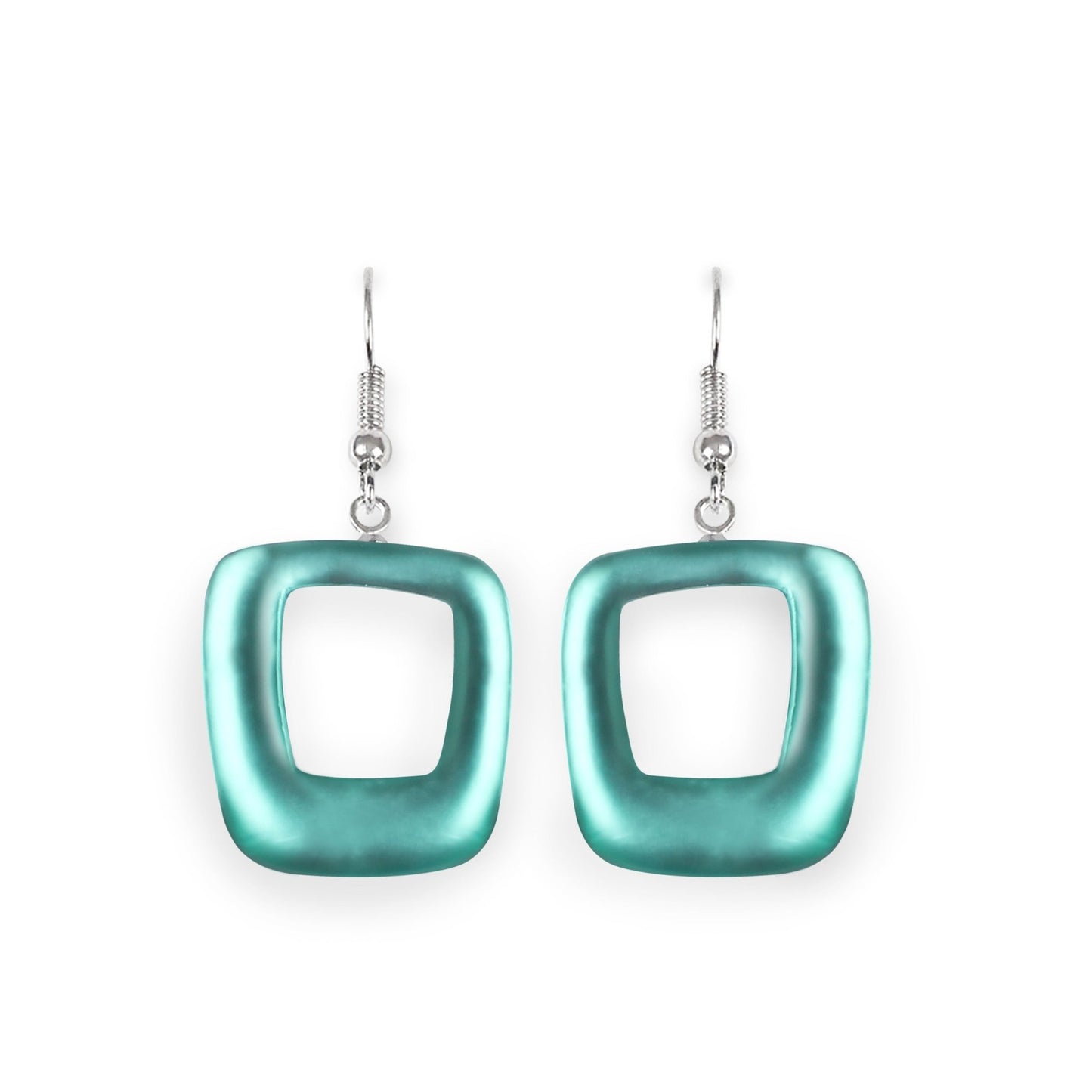 Mint Hollow Squares Matte Fish Hook Earrings | The Jewellery Stop