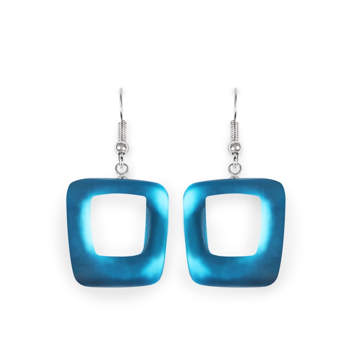 Turquoise Hollow Squares Matte Fish Hook Earrings | The Jewellery Stop