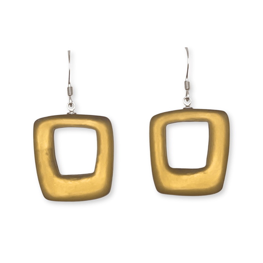 Gold Hollow Squares Matte Fish Hook Earrings | The Jewellery Stop