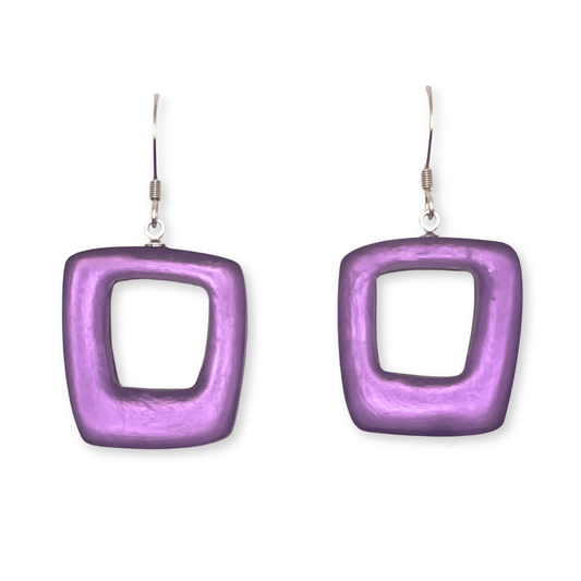 Lilac Hollow Squares Matte Fish Hook Earrings | The Jewellery Stop