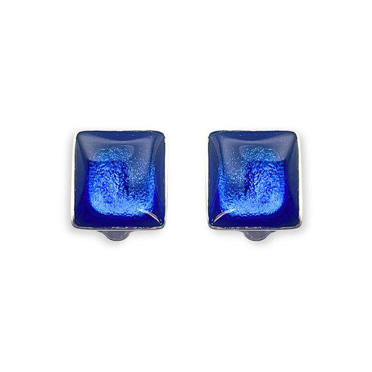 Azure Aluminium Squares Shiny Clip Earrings