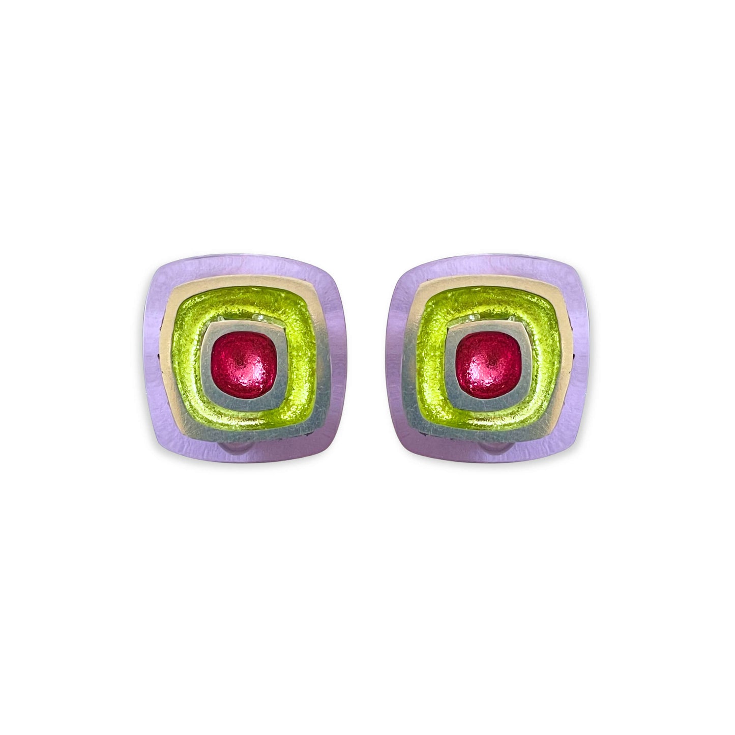 Sherbet Abstract Squares Shiny Clip Earrings