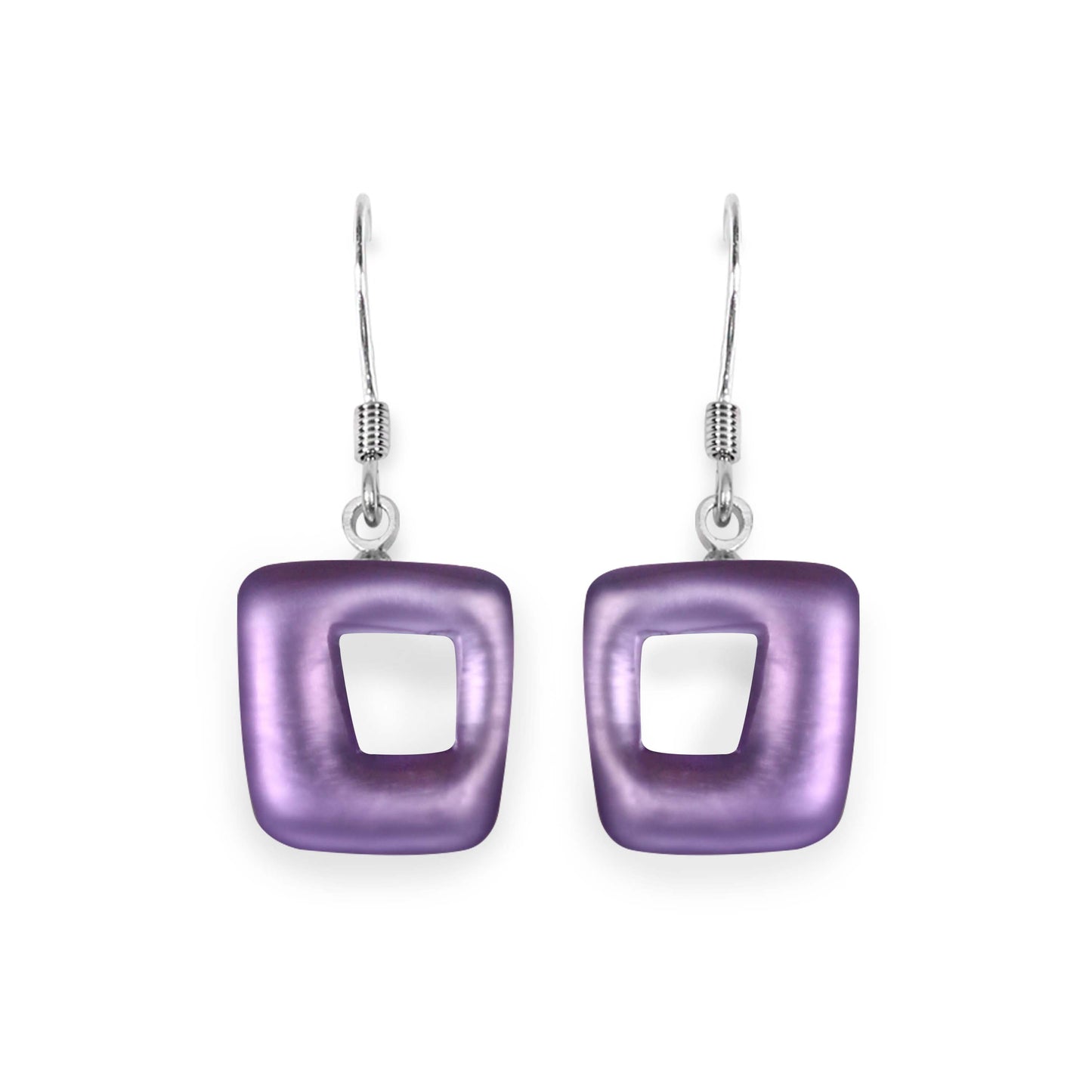 Nessie Hollow Squares Matte Small Fish Hook Earrings | The Jewellery Stop