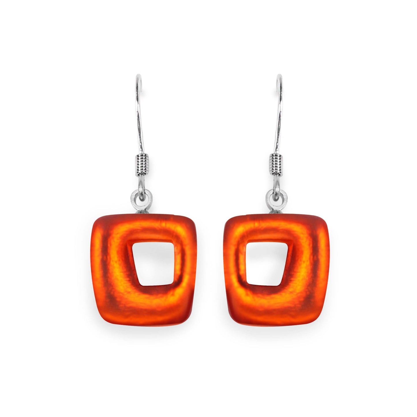 Orange Hollow Squares Matte Small Fish Hook Earrings