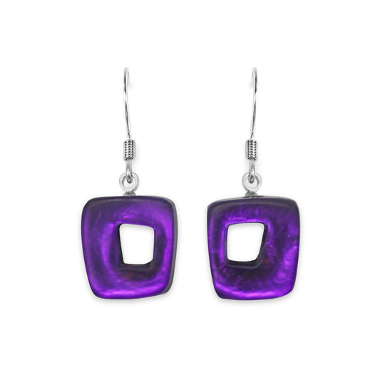 Peacock Hollow Squares Matte Small Fish Hook Earrings | The Jewellery Stop