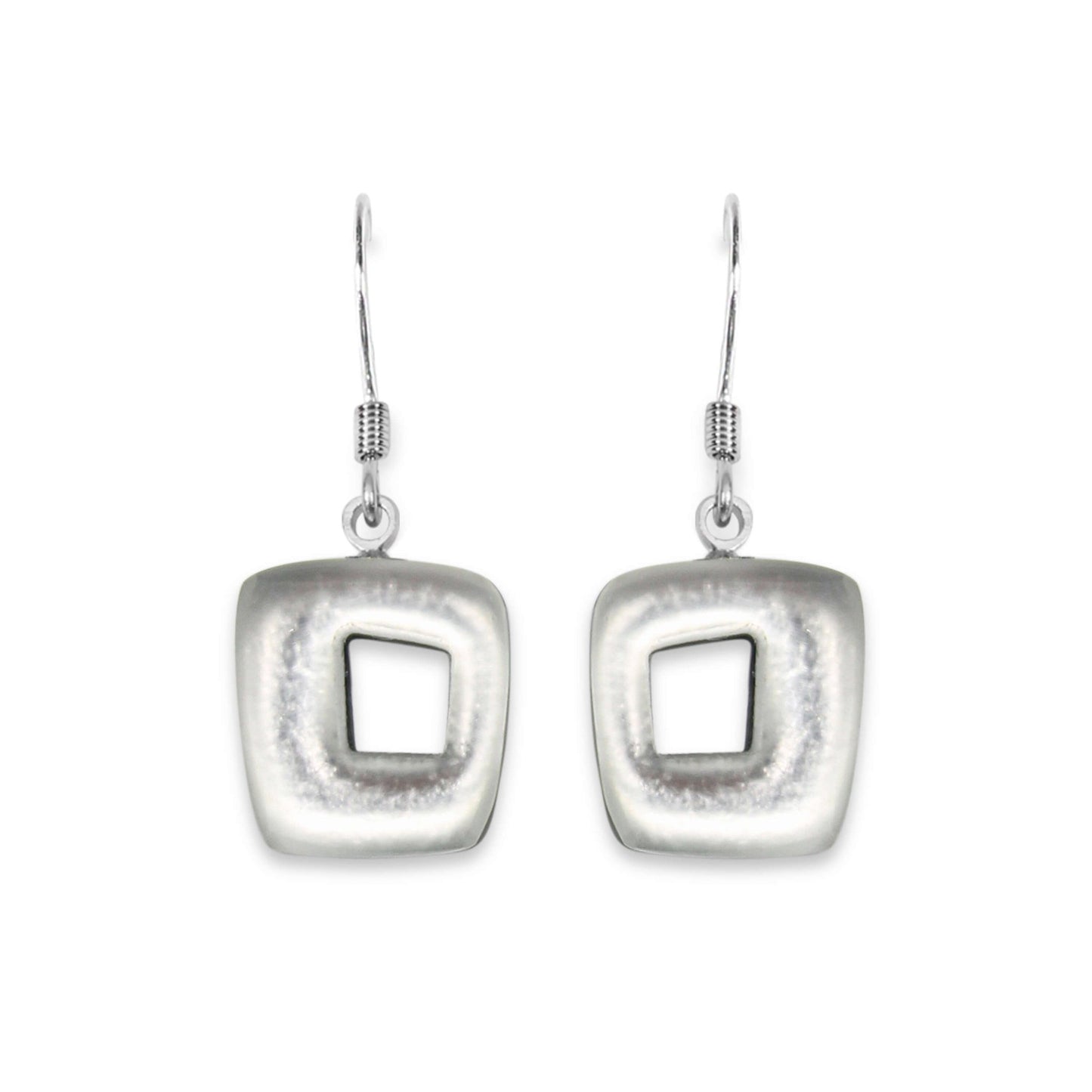 Silver Hollow Squares Matte Small Fish Hook Earrings | The Jewellery Stop