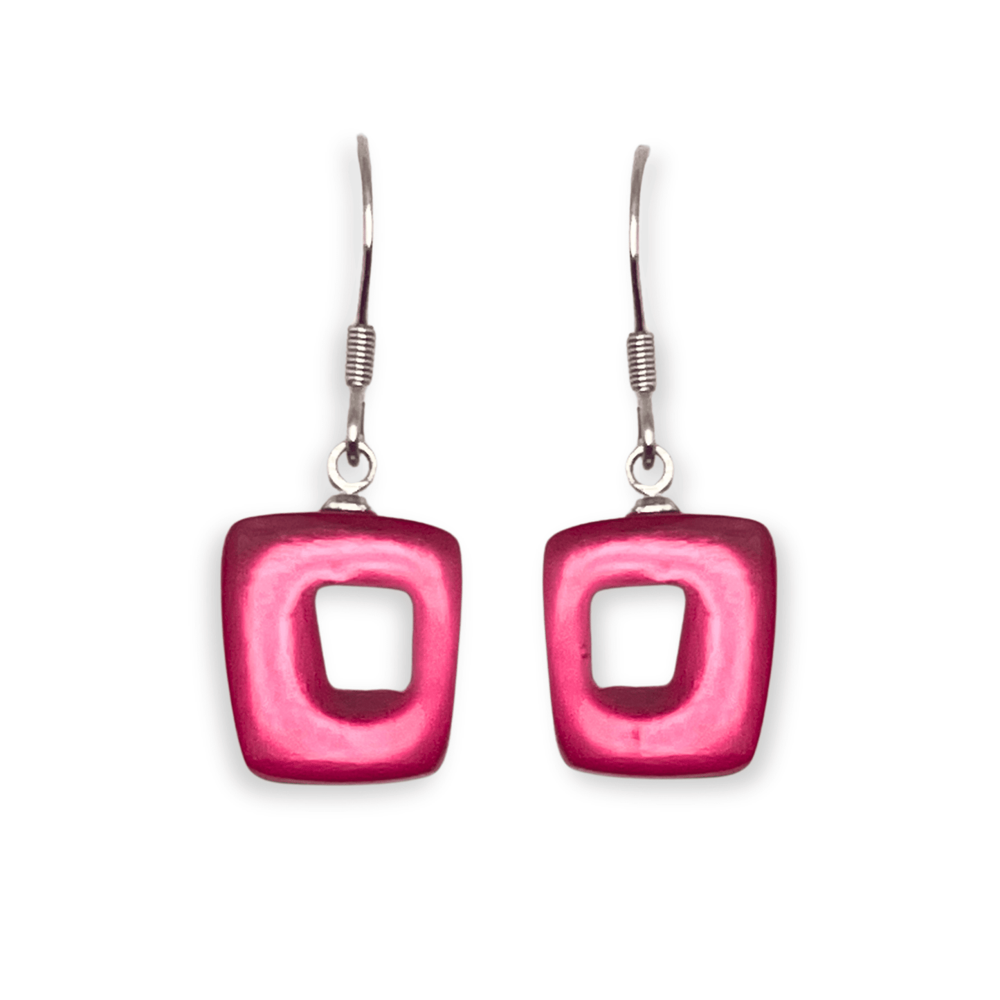 Flamingo Hollow Squares Matte Small Fish Hook Earrings | The Jewellery Stop