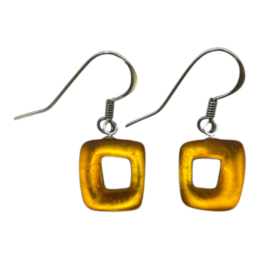 Mustard Hollow Squares Matte Small Fish Hook Earrings