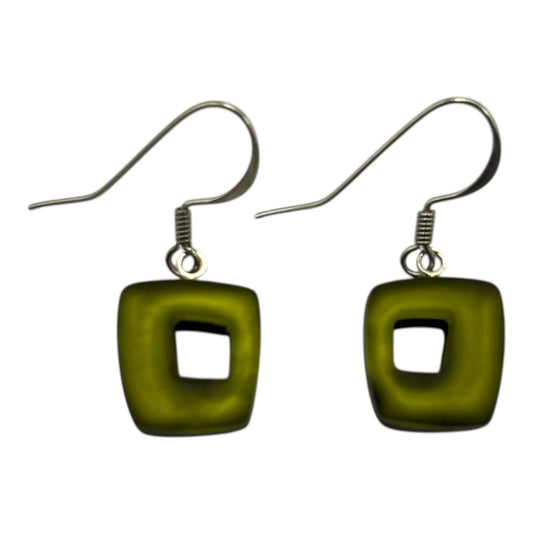 Pistachio Hollow Squares Matte Small Fish Hook Earrings | The Jewellery Stop