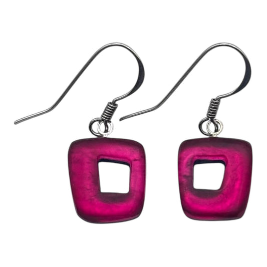 Tropical Hollow Squares Matte Small Fish Hook Earrings | The Jewellery Stop