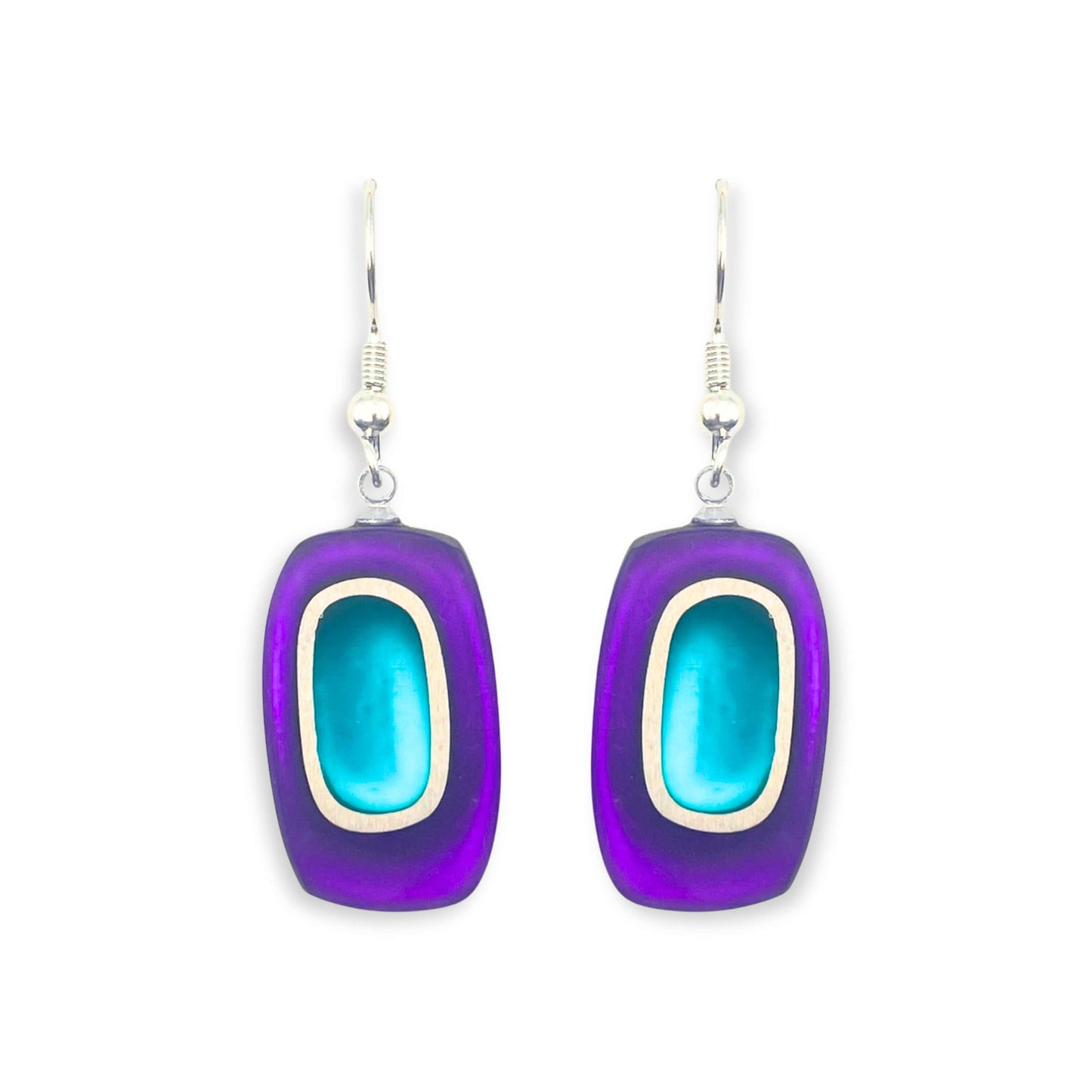 Peacock Retro Ovals Matte Small Fish Hook Earrings