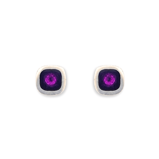 Rainbow Abstract Squares Shiny Small Stud Earrings