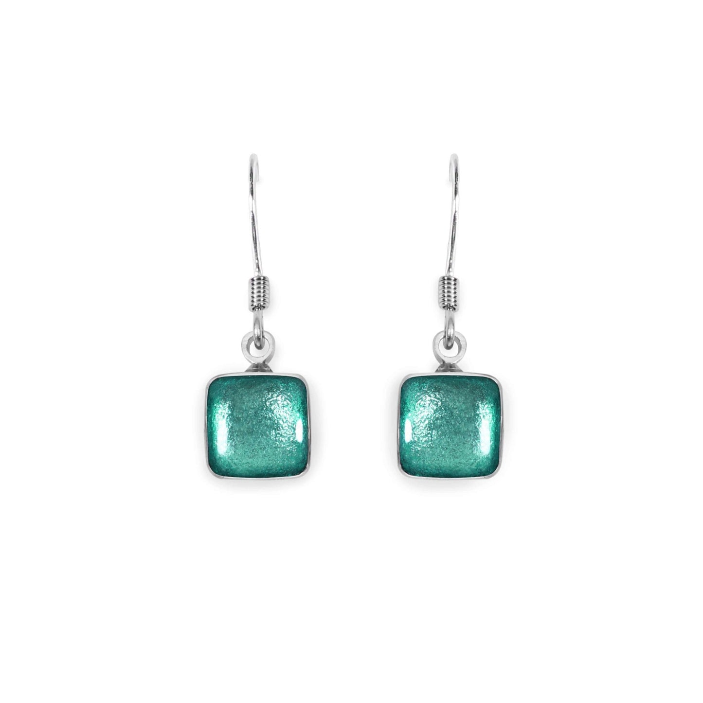 Aqua Aluminium Squares Shiny Small Fish Hook Earrings | The Jewellery Stop