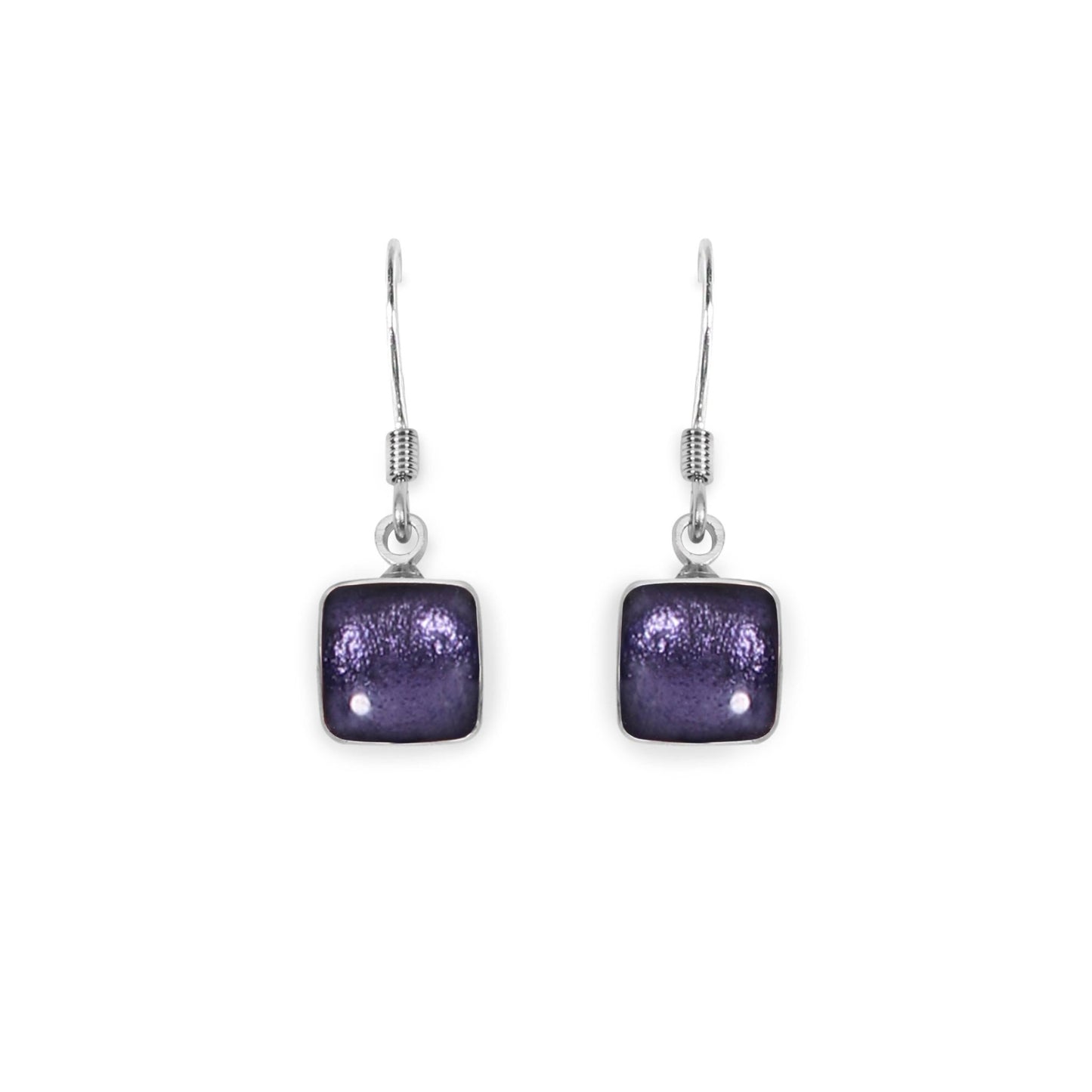 Lavender Aluminium Squares Shiny Small Fish Hook Earrings | The Jewellery Stop