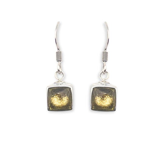 Gold Aluminium Squares Shiny Small Fish Hook Earrings