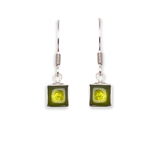 Lime Aluminium Squares Shiny Small Fish Hook Earrings | The Jewellery Stop