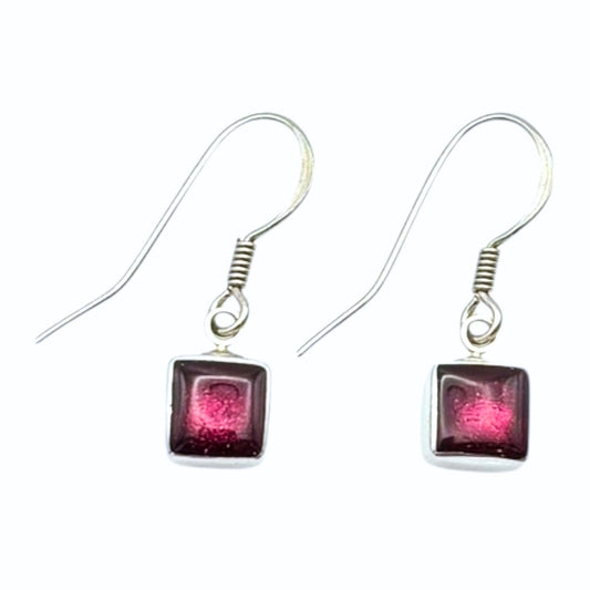 Peony Aluminium Squares Shiny Small Fish Hook Earrings | The Jewellery Stop