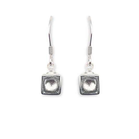 Silver Aluminium Squares Shiny Small Fish Hook Earrings