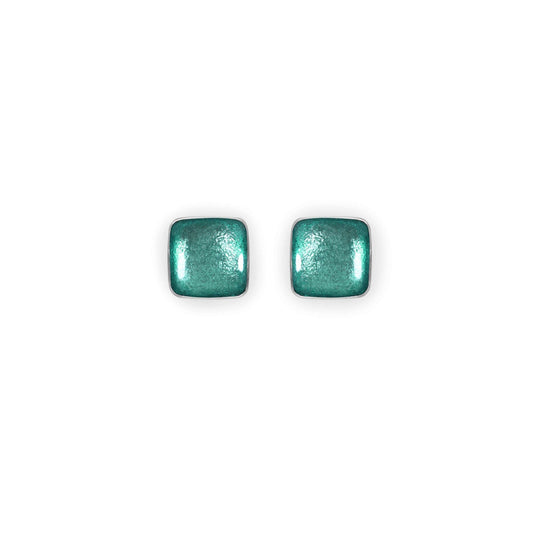 Aqua Aluminium Squares Shiny Small Stud Earrings | The Jewellery Stop
