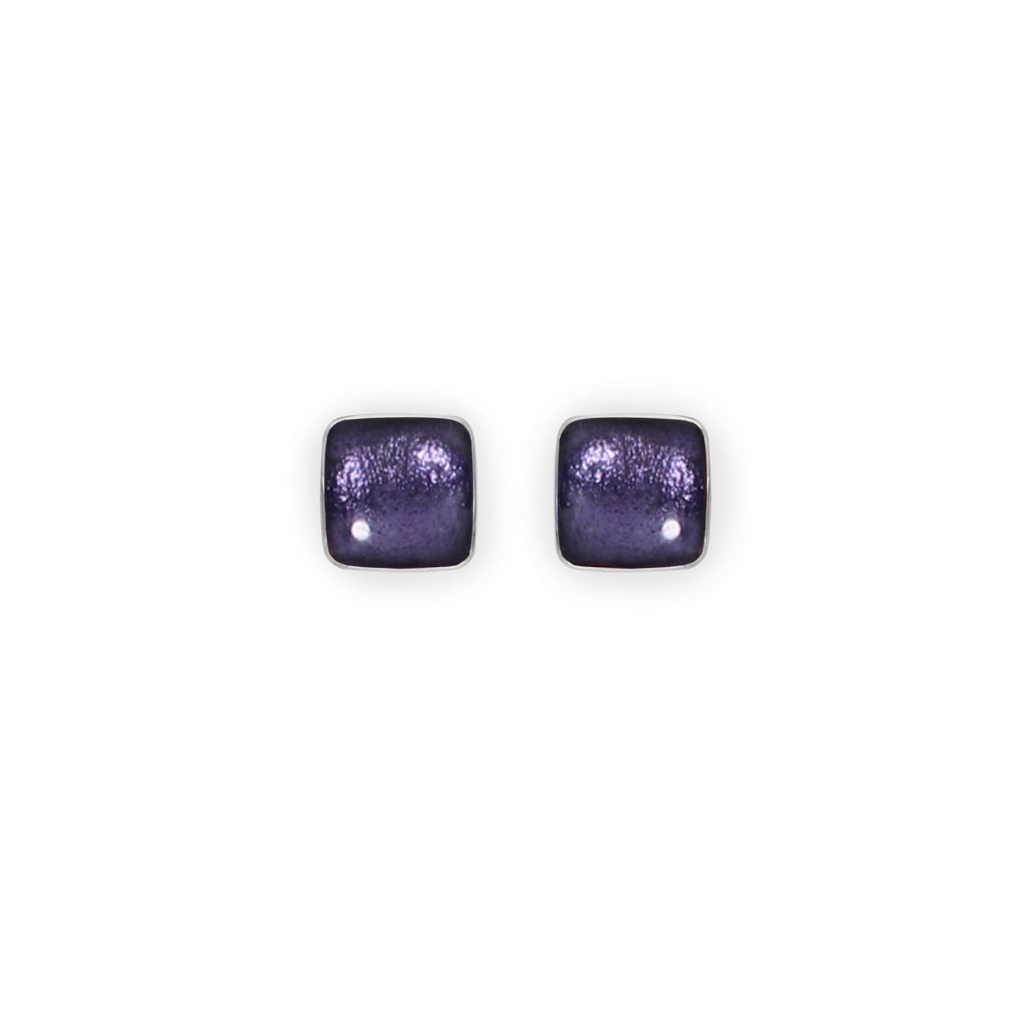 Lavender Aluminium Squares Shiny Small Stud Earrings | The Jewellery Stop