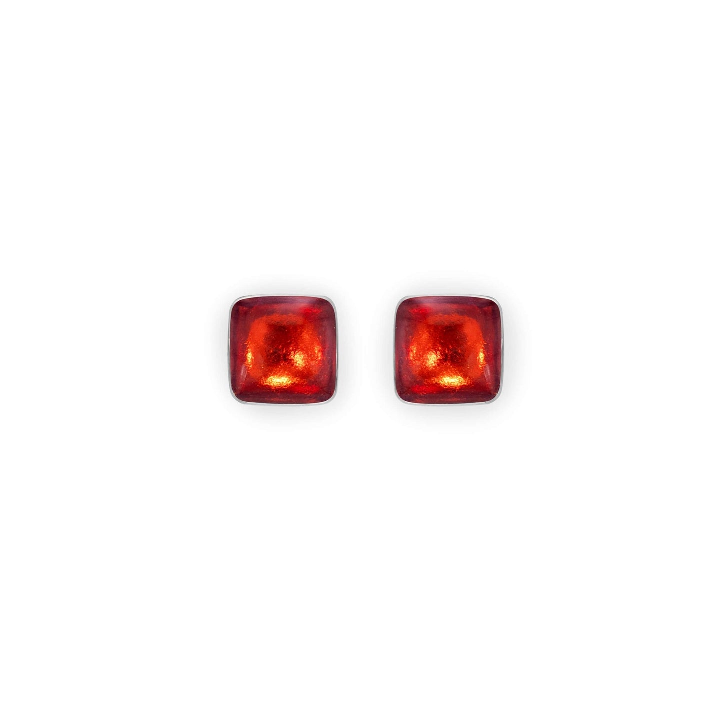 Terracotta Aluminium Squares Shiny Small Stud Earrings | The Jewellery Stop