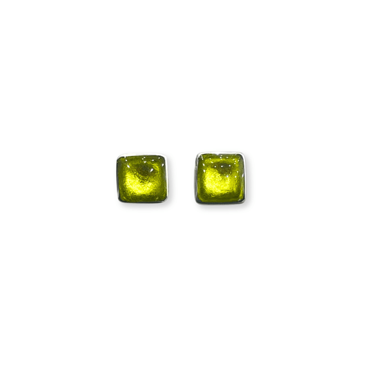 Citrus Aluminium Squares Shiny Small Stud Earrings