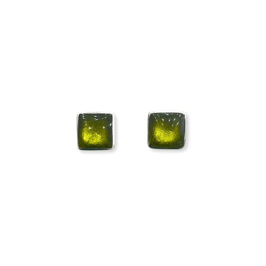 Lime Aluminium Squares Shiny Small Stud Earrings
