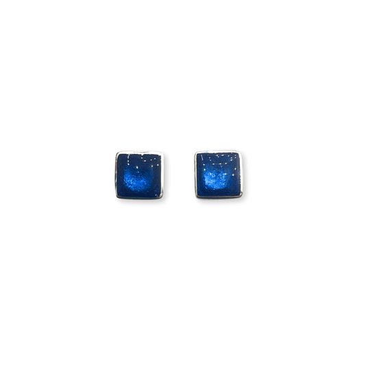 Navy Aluminium Squares Shiny Small Stud Earrings