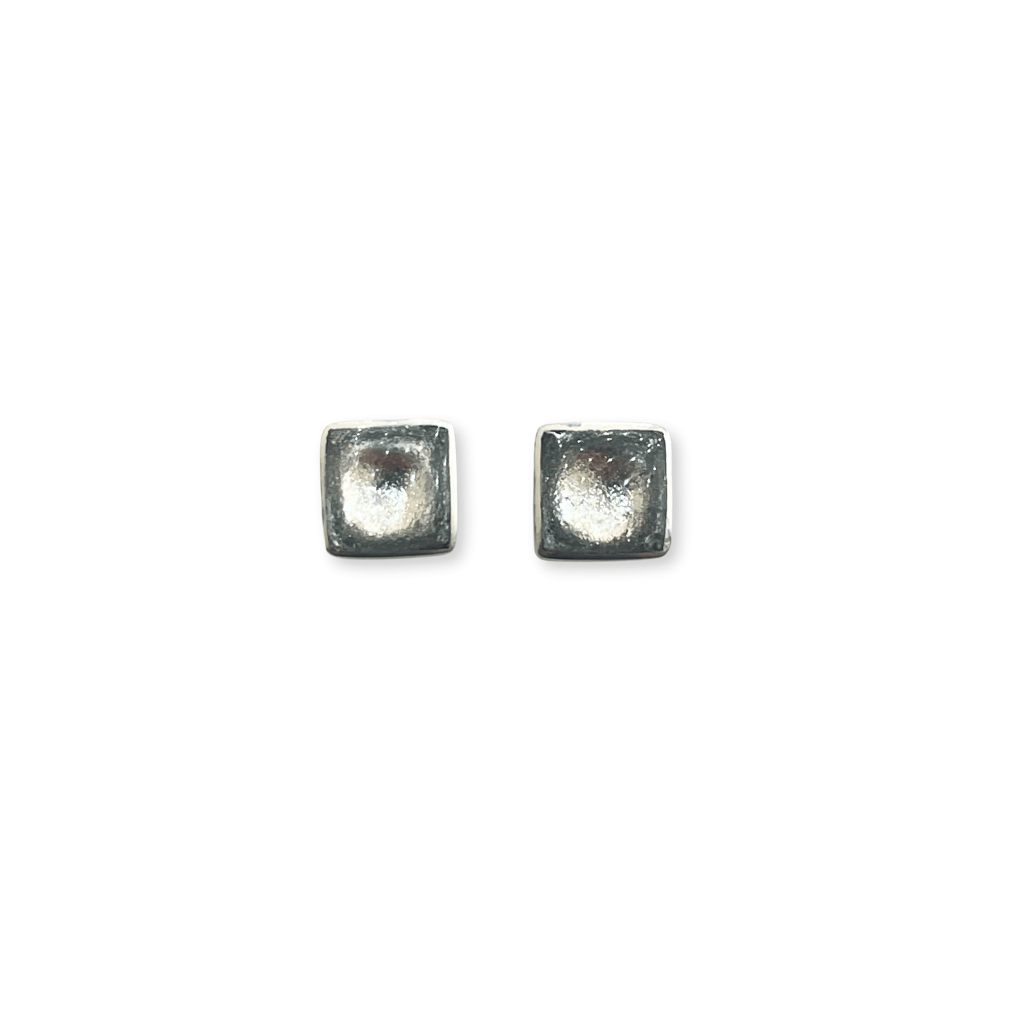 Silver Aluminium Squares Shiny Small Stud Earrings
