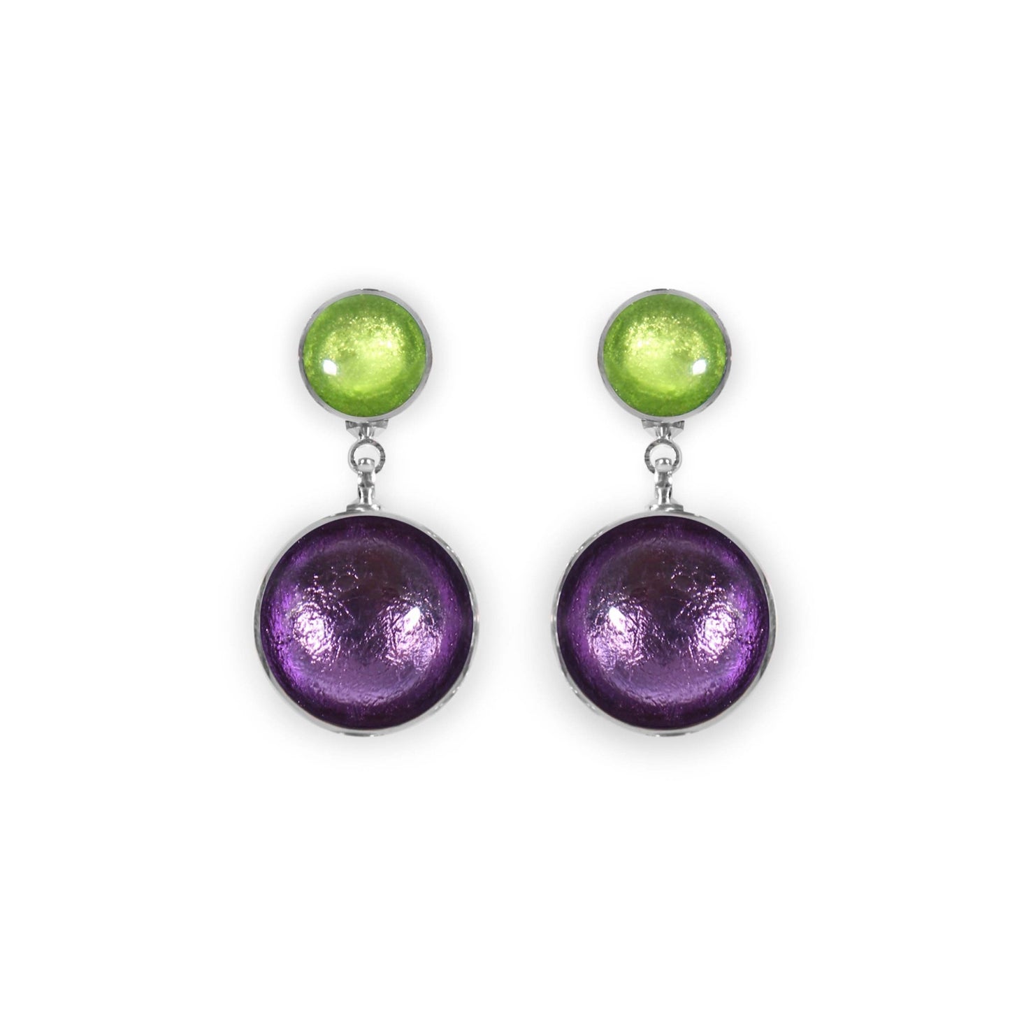 Nessie Aluminium Circles Shiny Double Drop Stud Earrings | The Jewellery Stop