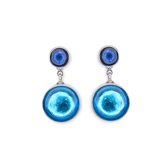 Ocean Aluminium Circles Shiny Double Drop Stud Earrings