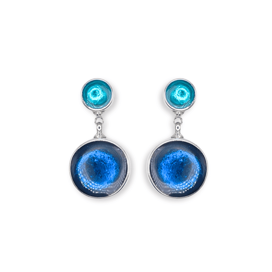 Teal Aluminium Circles Shiny Double Drop Stud Earrings