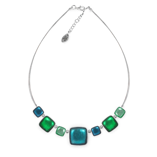 Verdigris Aluminium Squares Shiny Classic Necklace