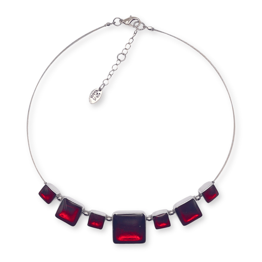 Red Aluminium Squares Shiny Classic Necklace