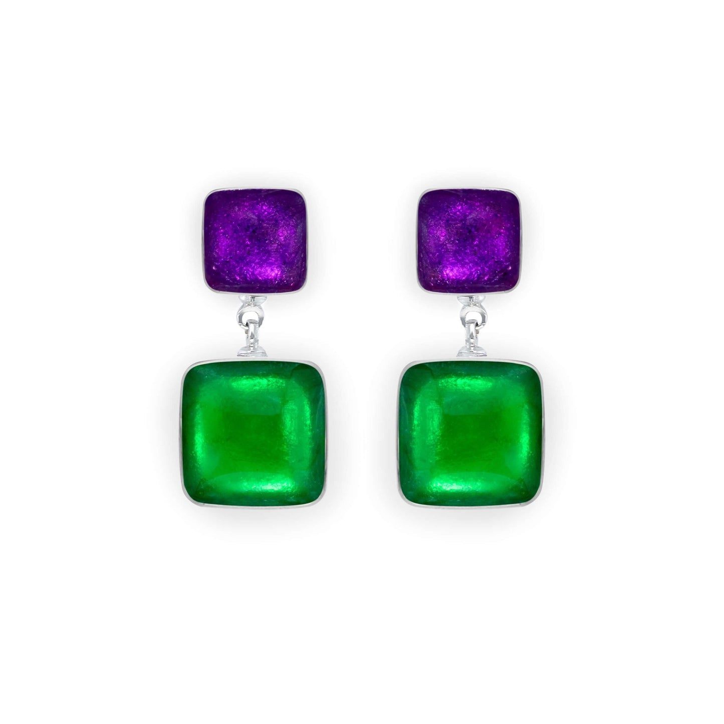 Aurora Aluminium Squares Shiny Double Drop Stud Earrings | The Jewellery Stop