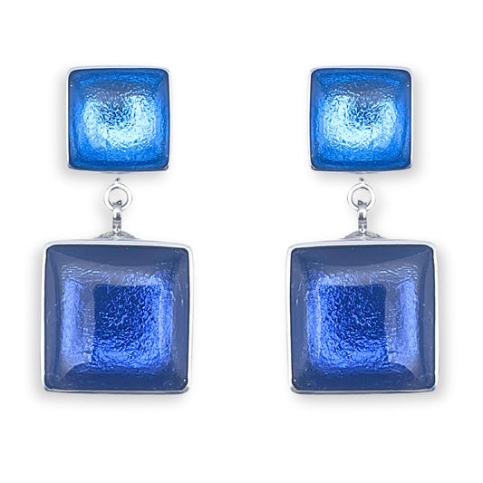 Atlantic Aluminium Squares Shiny Double Drop Stud Earrings