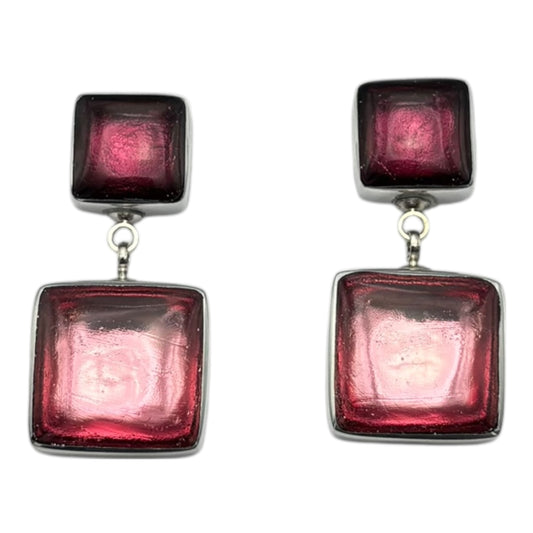 Peony Aluminium Squares Shiny Double Drop Stud Earrings