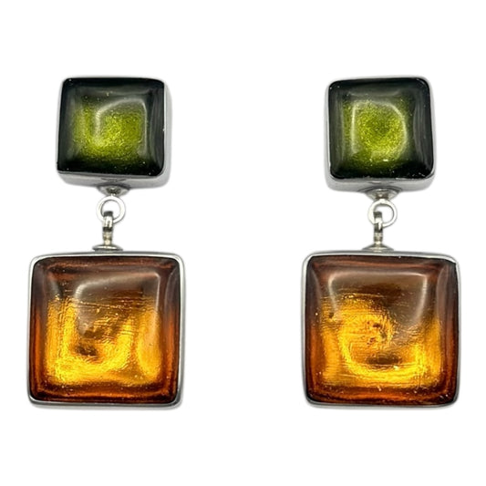 Pistachio Aluminium Squares Shiny Double Drop Stud Earrings | The Jewellery Stop