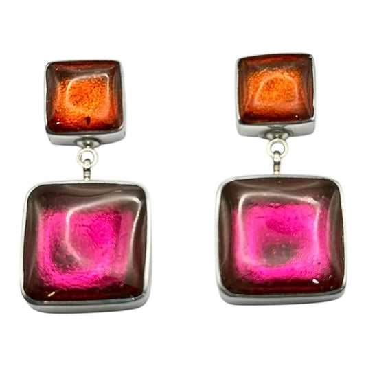 Tropical Aluminium Squares Shiny Double Drop Stud Earrings