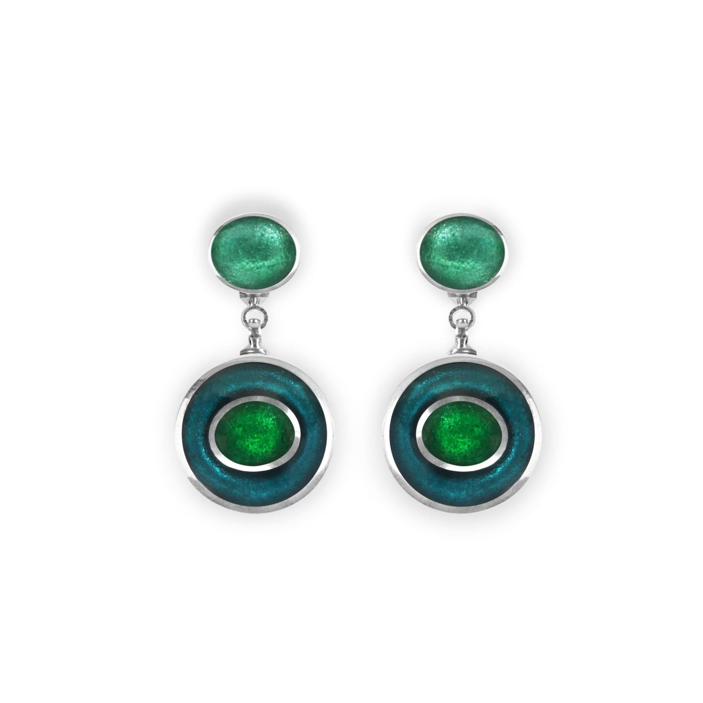 Verdigris Organic Circles Shiny Double Drop Stud Earrings | The Jewellery Stop